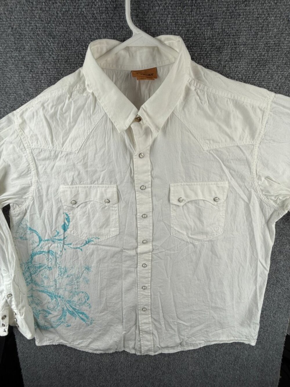 Ariat Long Sleeve Pearl Snap Up Outdoors 2XL White Blue Floral Print Western